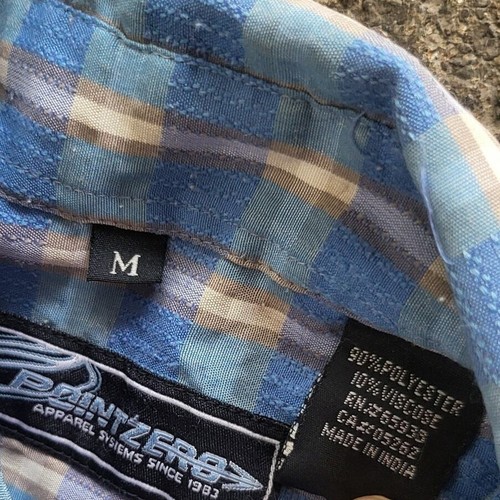 Vintage Y2K Point Zero Gingham Shirt Size M Blue Textured Button Up Summer Beach - Picture 7 of 9
