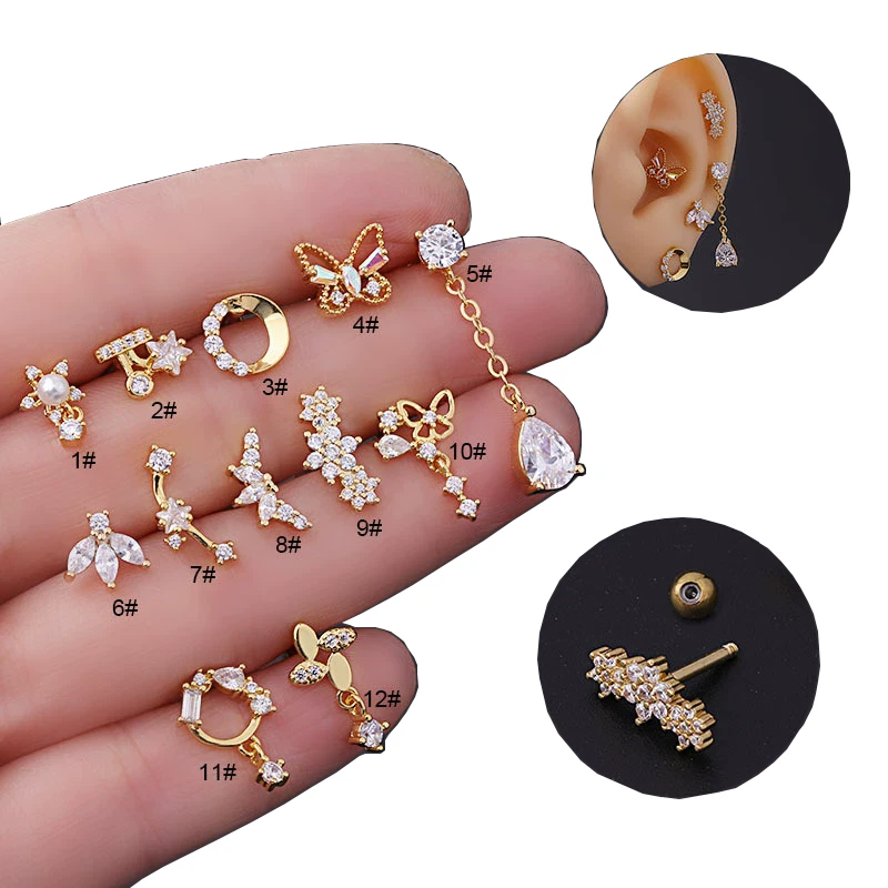 镀金立方氧化锆耳钉 * 12 款 * 购买 2 免费获得 1 * * — 第 3/4 张图片