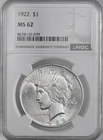 1922-P  $1 PEACE SILVER DOLLAR  "PHILADELPHIA MINT"  NGC MS62 #8678139-079