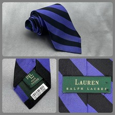 Vintage Lauren Ralph Lauren Black Purple Stripe Repp Hand Finished Silk USA Made