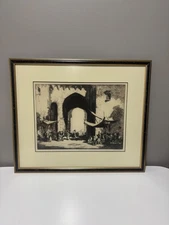 19”x16" Framed etching by SIDNEY TUSHINGHAM circa 1924 "Amalfi" Italy