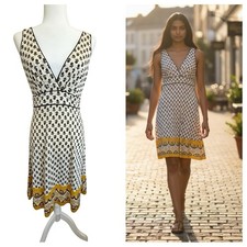 Tory Burch Carmondy Silk Dress S Gold Tapestry Floral V-Neck Empire Waist