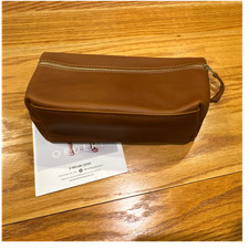 New Portland Leather Goods Brown Leather Zippered Makeup Bag Dopp Kit Pouch