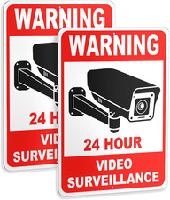 2 PC Video Surveillance Sign, 7X10 Aluminum Warning 24 Hour Security Camera Sign