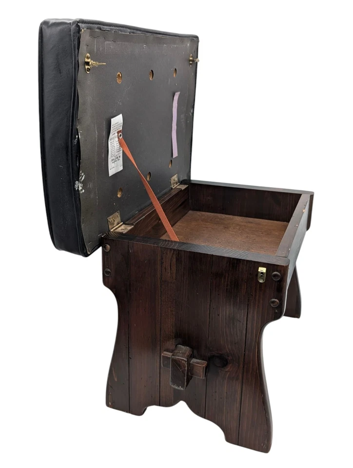 Vintage Ethan Allen Old Tavern MCM Black Pine Wood Storage Ottoman Foot Stool  - Image 3 of 4