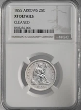 1855-P 25C SEATED LIBERTY QUARTER ARROWS NGC XF DETAILS "CLEANED" #8405236-006