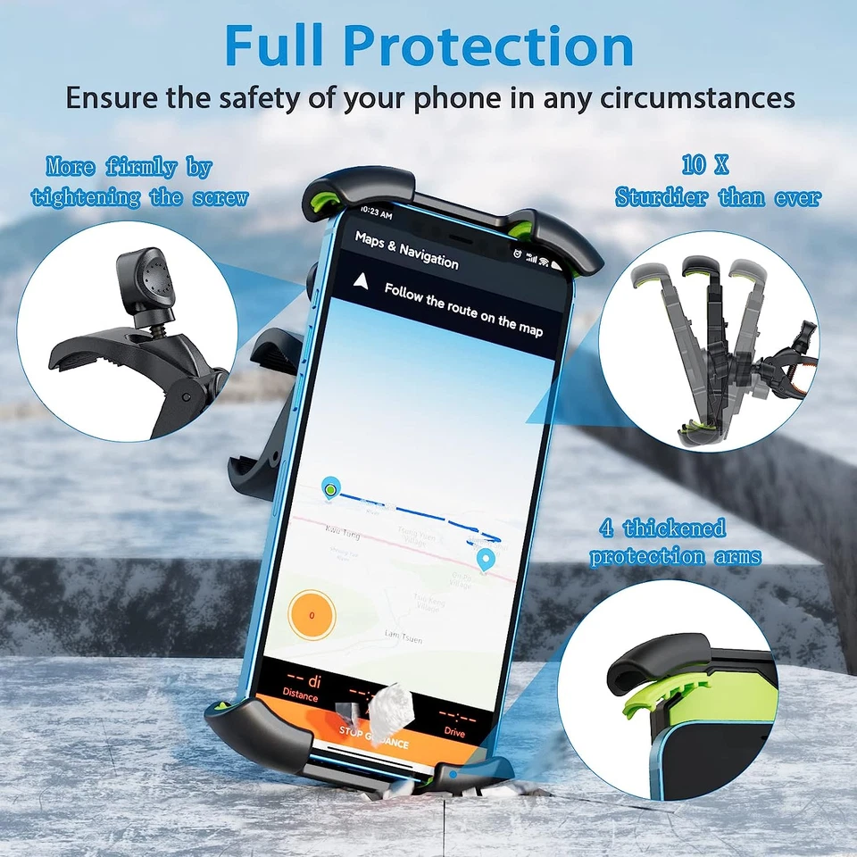 Soporte para teléfono de bicicleta, brazo de abrazadera de manillar de teléfono de motocicleta verde Foto 2 de 4