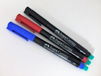 3 x Faber Castell Multimark 1513 OHP Permanent Marker F schwarz + rot + blau