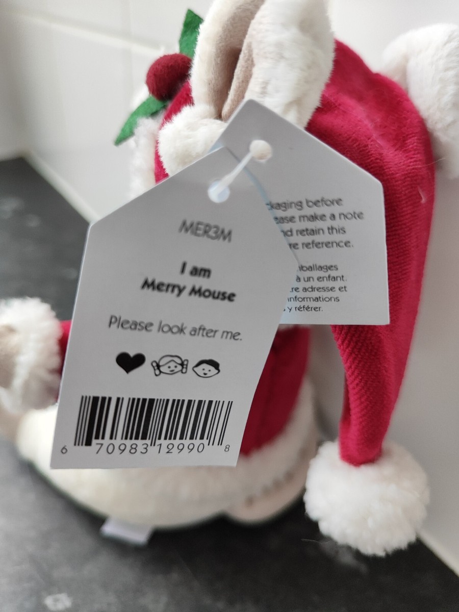 New Jellycat Merry Mouse Soft Toy Plush In Christmas Outfit Red
