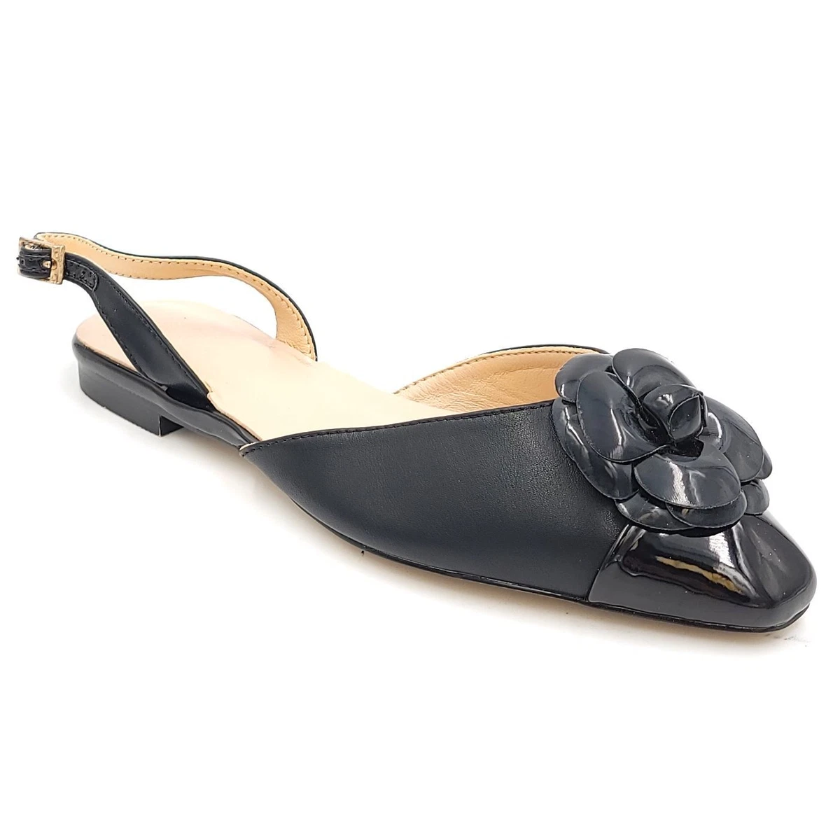 Callixte Women Cap Toe Slingback Flats Size US 7 Black Faux Leather