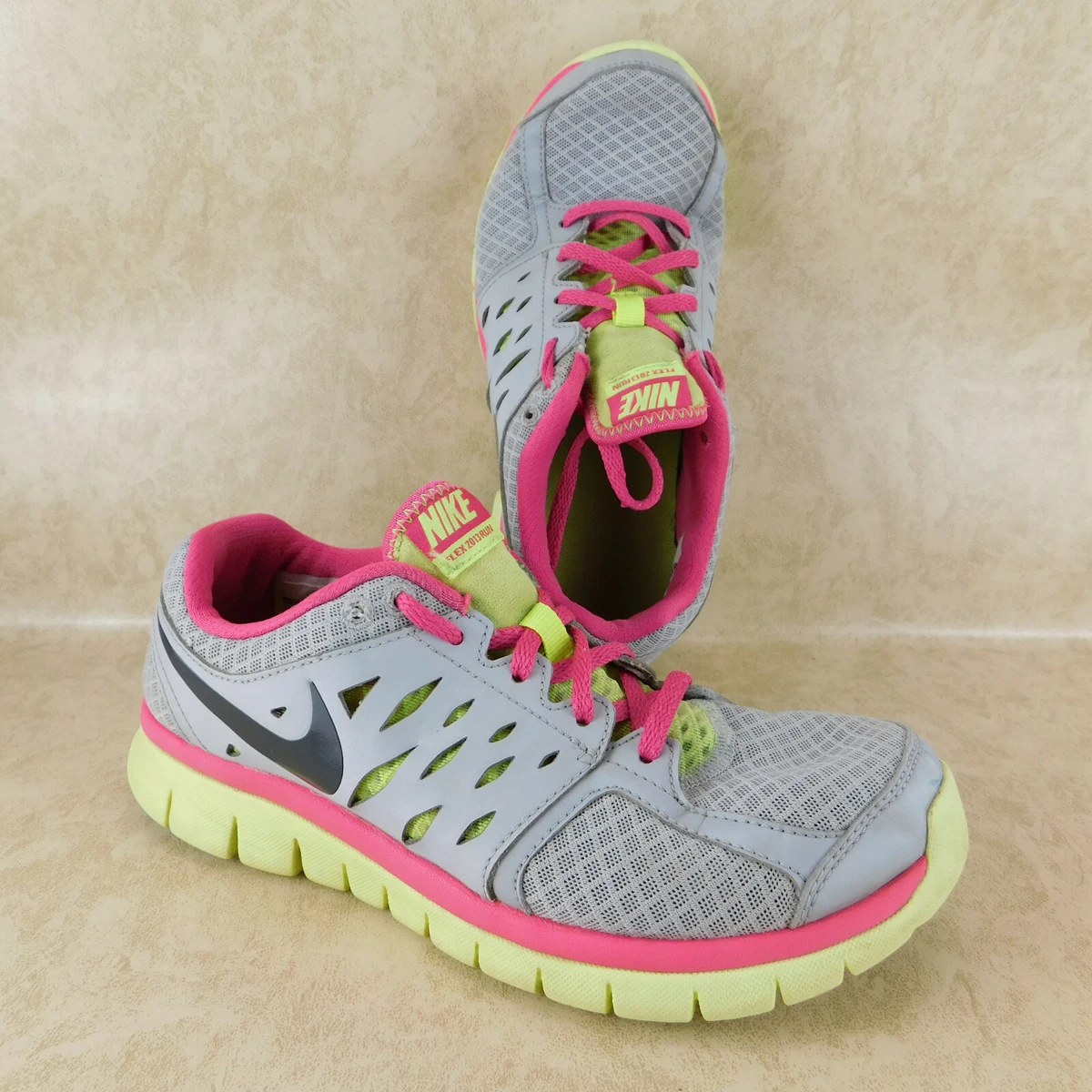 Nike Flex Run 580440-015 Running Grey/Volt/Pink Lace up Womens Size 8 | eBay