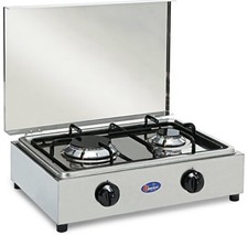 EDELSTAHL GASHERD LPG/METHAN 2 FLAMMIG MIT SICHERHEITSVENTIL