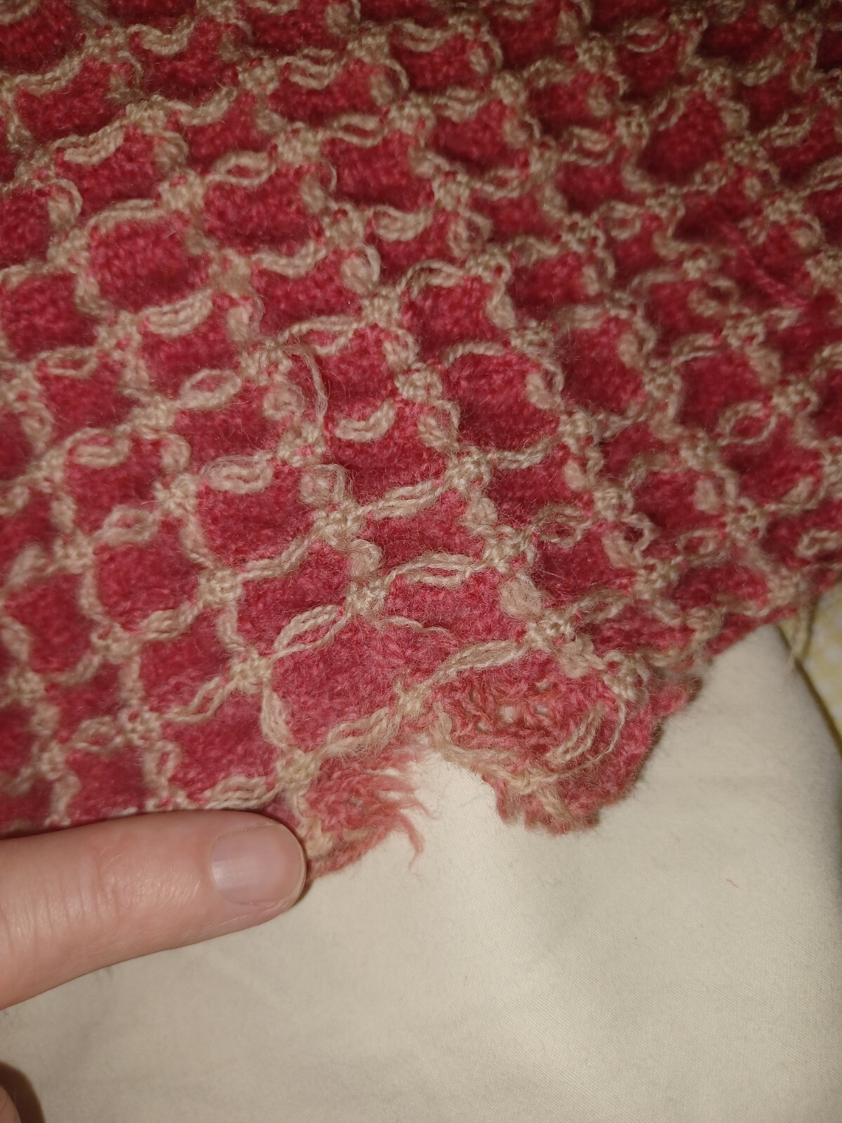 Vintage Single Welsh Wool Waffle Blanket Raspberry Red 48" x 87" A/F eBay