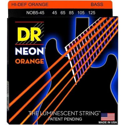 DR NOB5-45 5 string Hi-Def Neon ORANGE Coated Bass Guitar Strings 45-125 MED