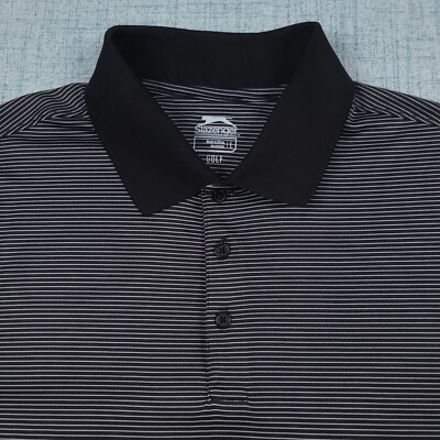 Slazenger Golf Men's Large 3-Button Collar Polo Shirt Black White Striped