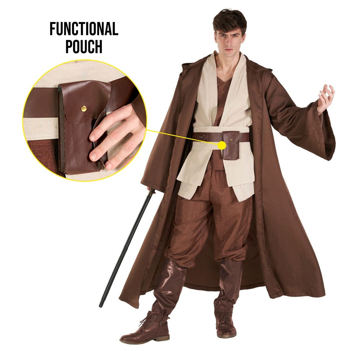 Men`s Jedi Knight Costume Adult Star Fantasy Hooded Robe Space