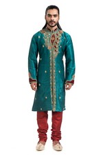 itailorman Men  s Designer Ethnic Dark Turquoise Kurta Set Embroidered Party Wear