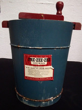 VTG ANTIQUE WOODEN BUCKET ICE CREAM MAKER GLASS CANISTER FRE-ZEE-ZEE HAND CRANK