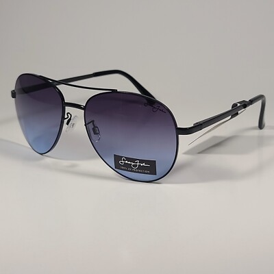 Sean John SJS3011CE 001 Pilot Sunglasses Black Frame Blue Gray Gradient Lens