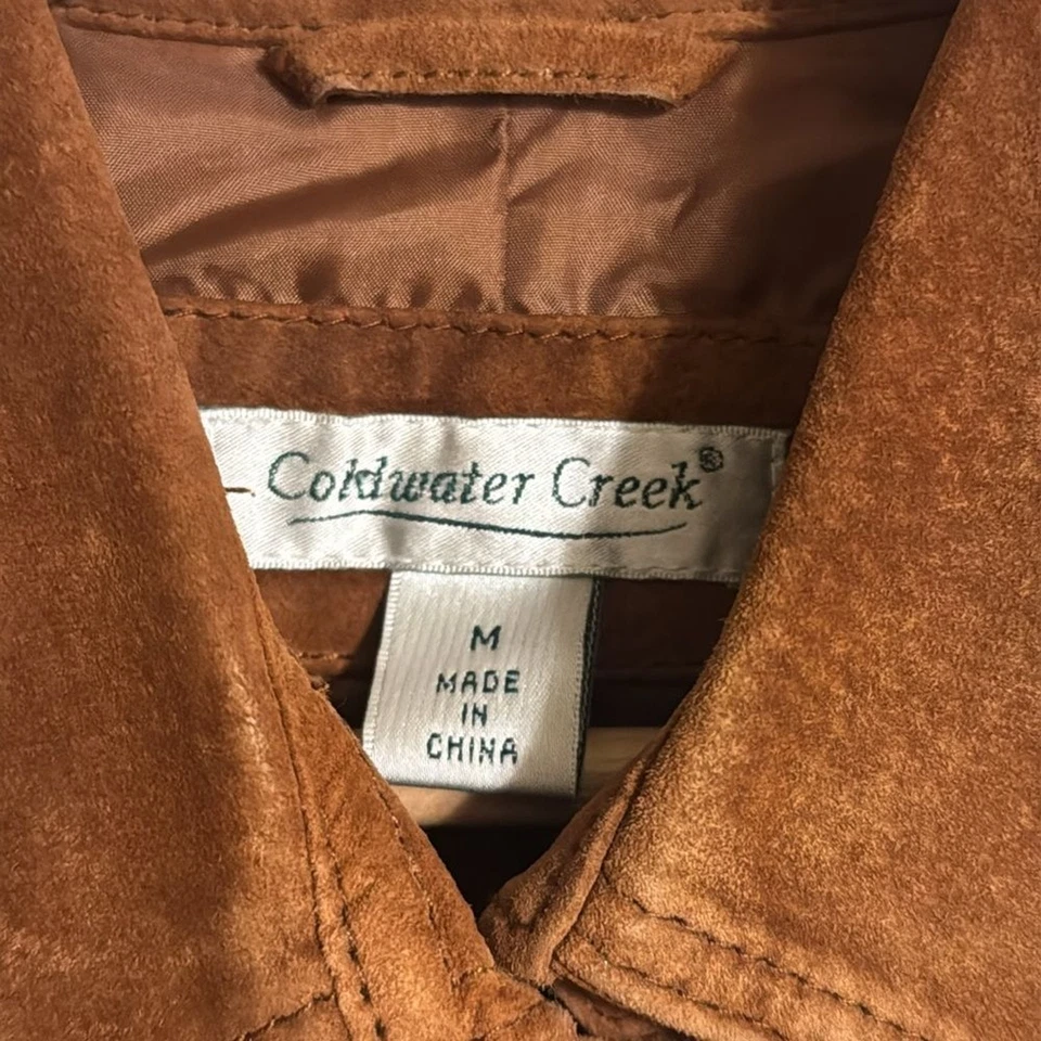 Coldwater Creek Marrón Gamuza Cuero Latón Chaqueta a Presión Mangas a Presión Talla Mediana Foto 4 de 4