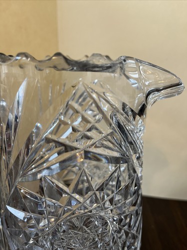 VTG Clear Cut Crystal PITCHER Buzzsaw Sunburst Design Heavy Glass 8.5” - Picture 3 of 7