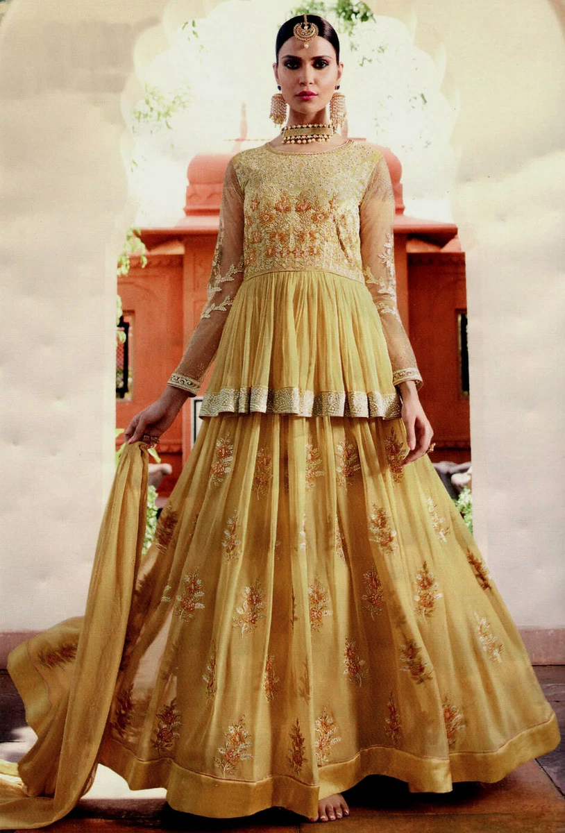 Embroidered Latest party wear yellow wedding haldi dress at Rs 1128/piece  in Surat