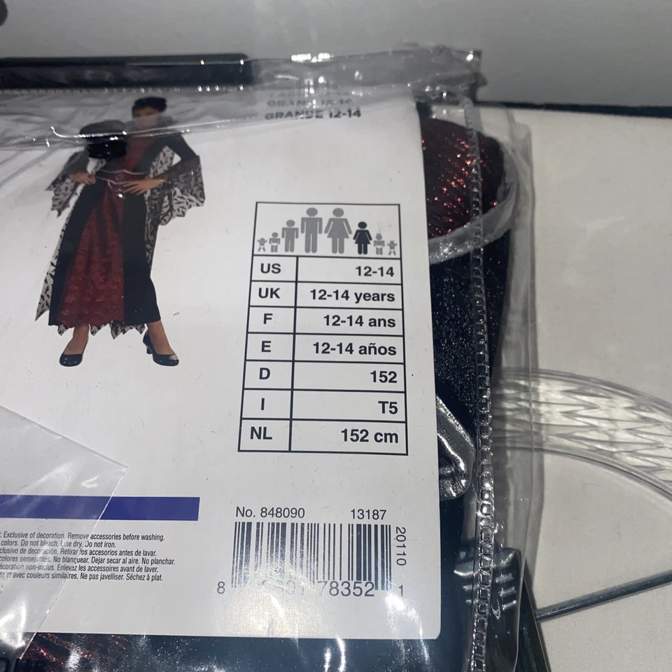 Vestido Disfraz Drácula Vampiro Reina Ataúd Niños Talla L Mangas de Encaje Murciélago Foto 4 de 4