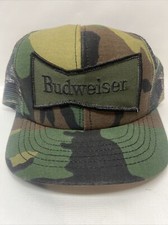 Vintage Budweiser Snapback Hat Camouflage Camo Mesh Trucker Made in USA Beer Bud