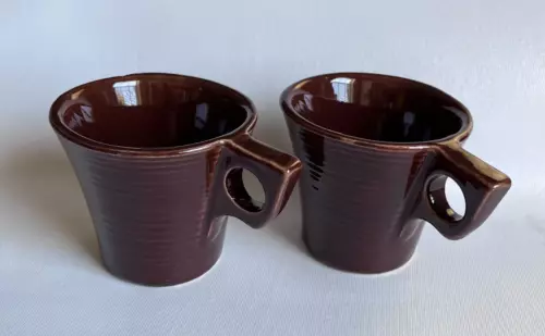 Vintage McCoy Solid Brown Stoneware O Handle Coffee Mug USA Lot of 2