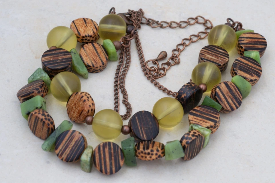 Ágata de madera verde y marrón retro años 60 renacimiento otoño locos mod GoGo Art Deco Foto 4 de 4