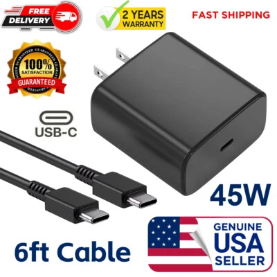 PS 45W Type USB-C Super Fast Wall Charger+6ft Cable for Samsung Galaxy S23 S22 S21