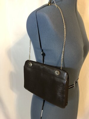 Colblentz Black Embossed Leather Convertible Clutch Chain Strap Snap Close