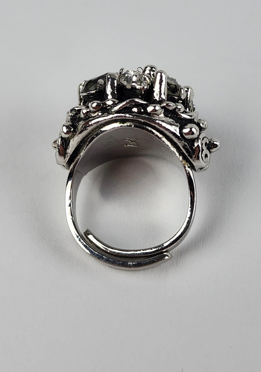 Vintage Barclay ring silver tone White & Smokey Rhinestones