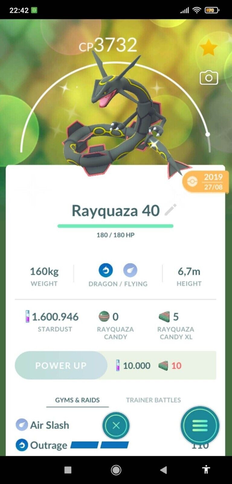 Shiny Rayquaza LeveI 40  3 moveset 2019 Guaranteed lucky - Trade 20kStardust