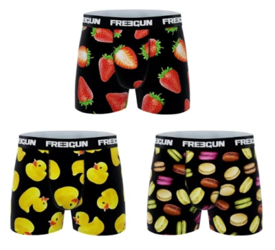 FREEGUN Lot 3 Boxers Homme Canard/Fraise/Macaron