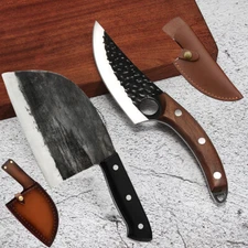Hunters Serbian Chef Knife Kitchen Forged Cleaver Stainless Steel Butcher Boning