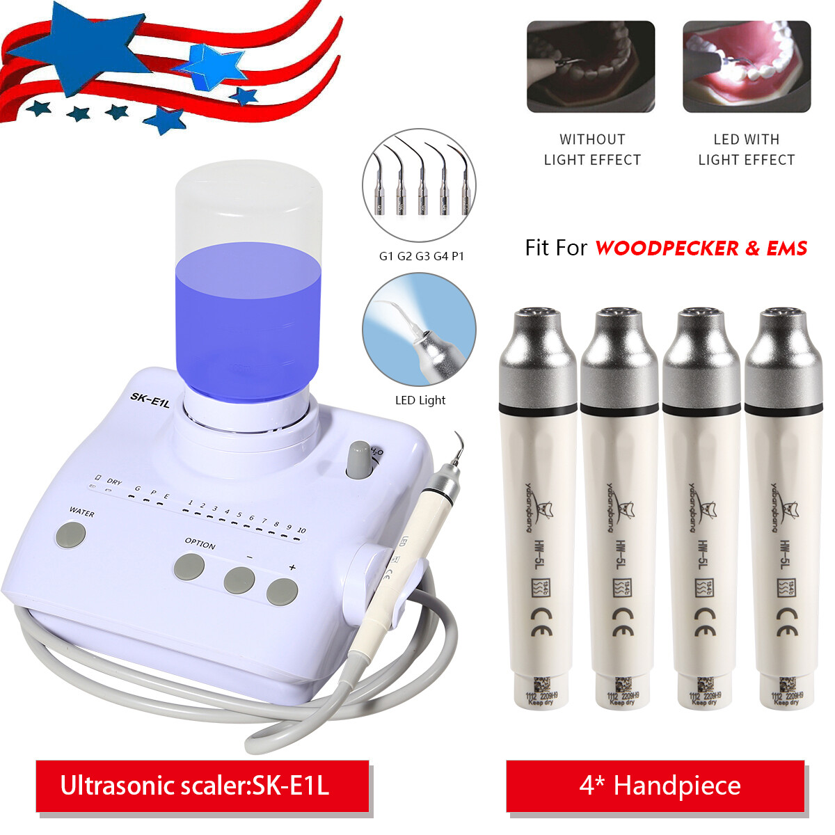 SKYSEA Dental Ultrasonic Piezo Scaler Handpiece With 5 Tips – Fits Cavitron EMS Woodpecker, CE/FDA-1370621
