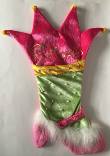 Dan Dee "Princess" Pearl Embellished Pink Shiny Velour Christmas Stocking 20"  - Picture 1 of 5