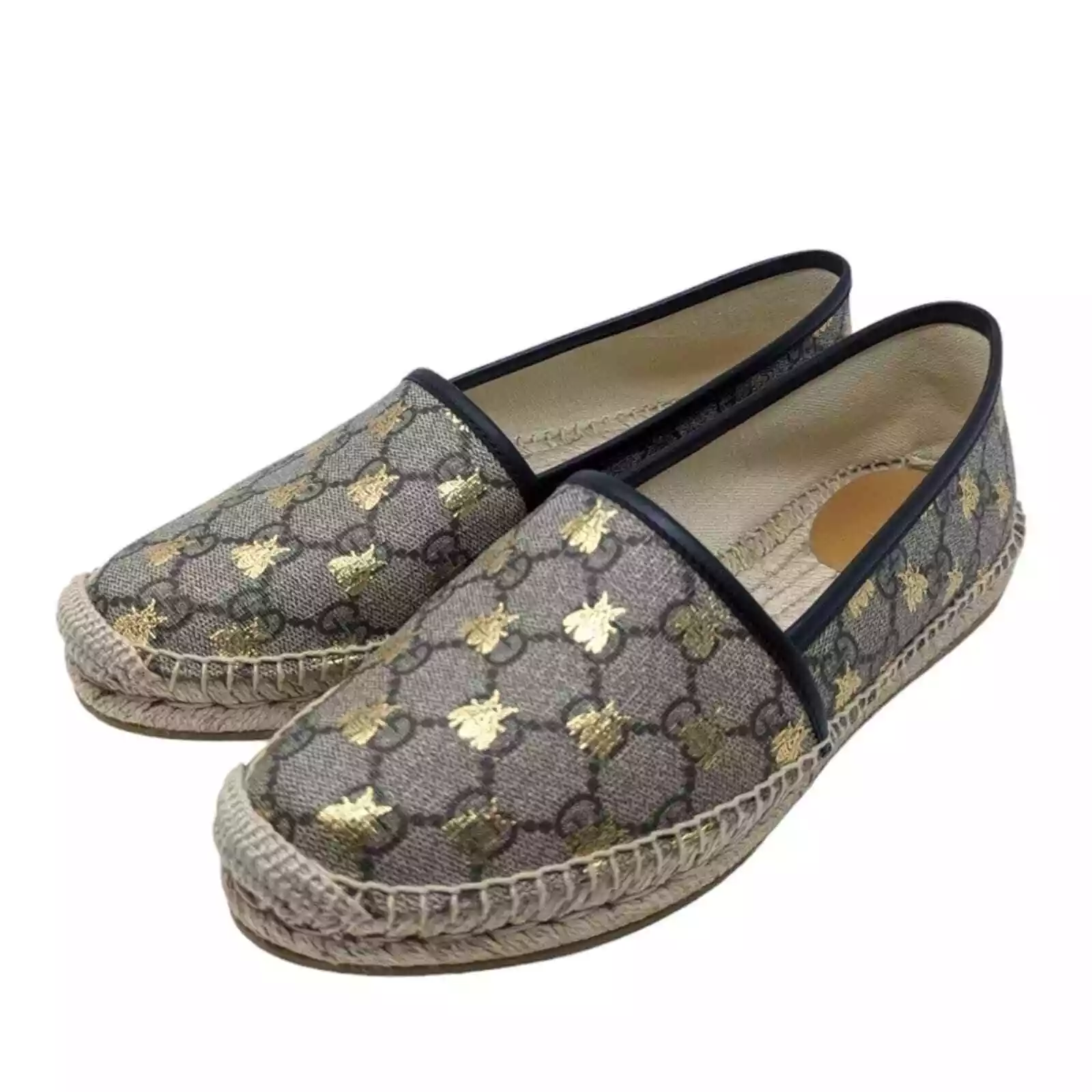 Mocassins plats espadrille abeilles Gucci GG Supreme Monogramme or taille UE 39,5