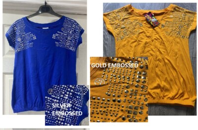 Zumba bequeme Passform blau silber geprägt Nieten Tanztop Gr. Small XS, 8 10 12