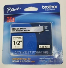 Brother International Tze131 Label Tape - 0.50" Width 1 Each Black on Clear