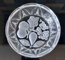 Vintage Bagley "Queens Choice" Small Glass Bowl With Etched Fruit On Base.