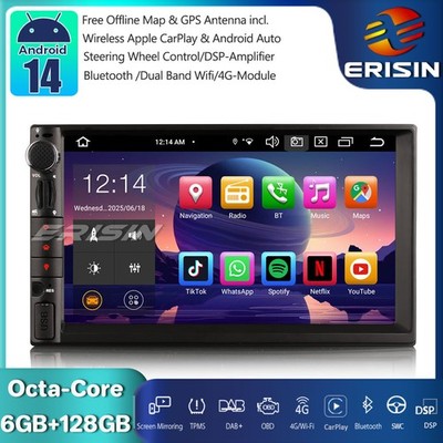 128GB Universal 2Din Android 14 Autoradio GPS DAB+ CarPlay Wifi 4G OBD2 DSP DTV