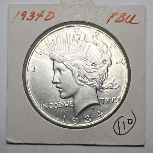 1934-D Denver Mint Peace Silver Dollar Marked BU From Old Collection