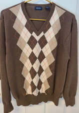 Vtg Men  s Izod Argyle V-Neck Long Sleeve Lightweight Sweater Size L Brown Preppy