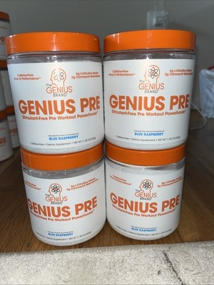 (4) The Genius Brand- Genius Pre - Pre Workout, Blue Rasberry 11.35oz EXP 06/26