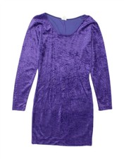 VINTAGE Womens Velour Long Sleeve Bodycon Dress EU 40 Medium Purple DX19