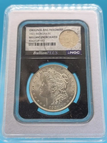 1921 Morgan Silver Dollar NGC BU w/ Original Bag Fragment