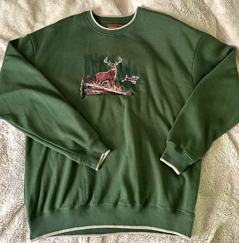 Woodland Trail Men's Crewneck Deer Embroidery XL. Viral From Cracker Barrel. - product listing photo