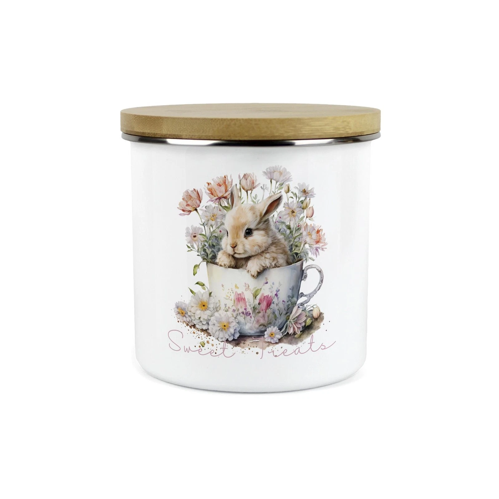 Bunny Rabbit Personalised Storage Canister - Enamel Home/Kitchen Tin Gift